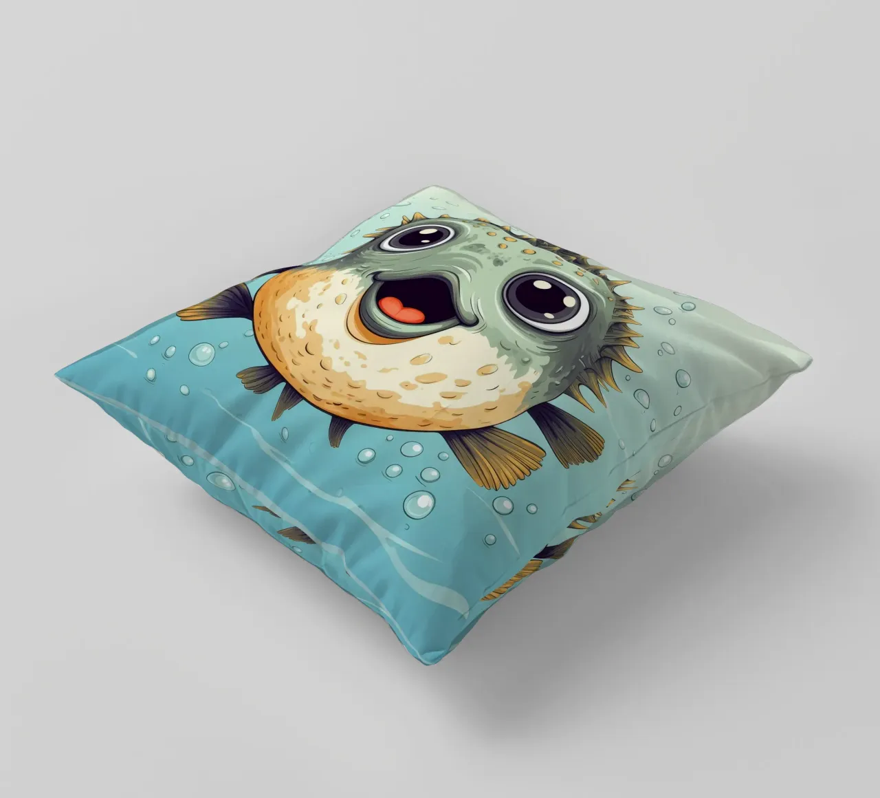 Retro Pufferfish decorative cushion by Funny Animals