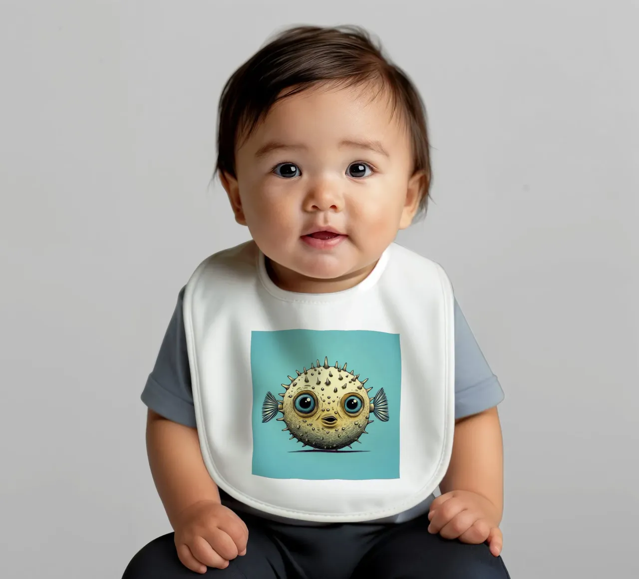 Retro Pufferfish baby bib by Funny Animals