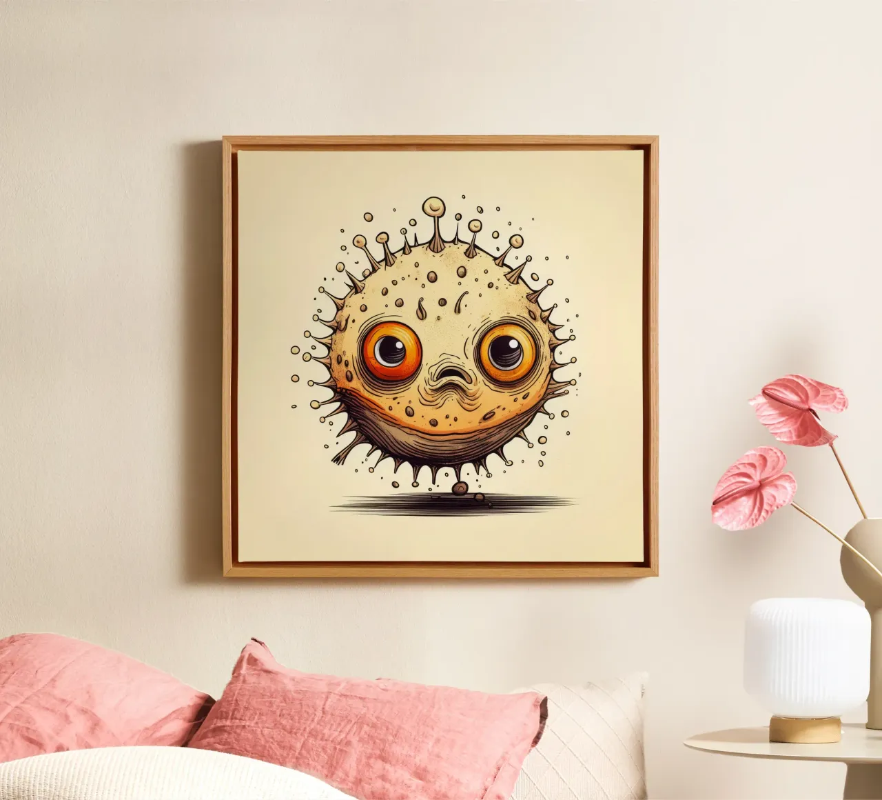 Retro Pufferfish canvas with Floater frame by Funny Animals