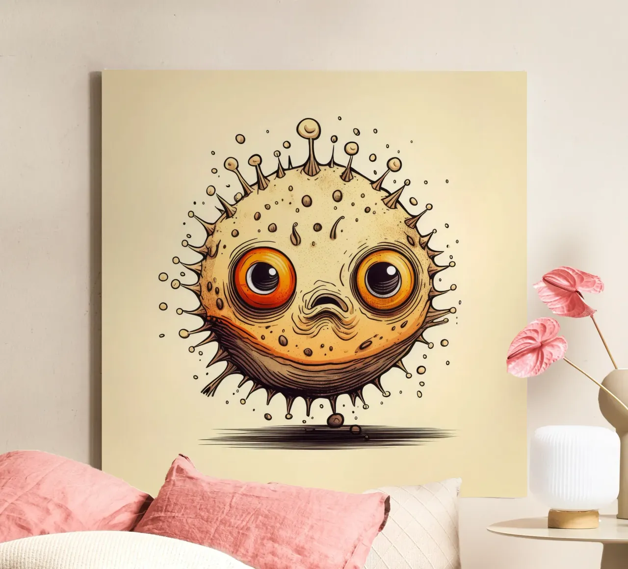 Retro Pufferfish canvas with Floater frame by Funny Animals