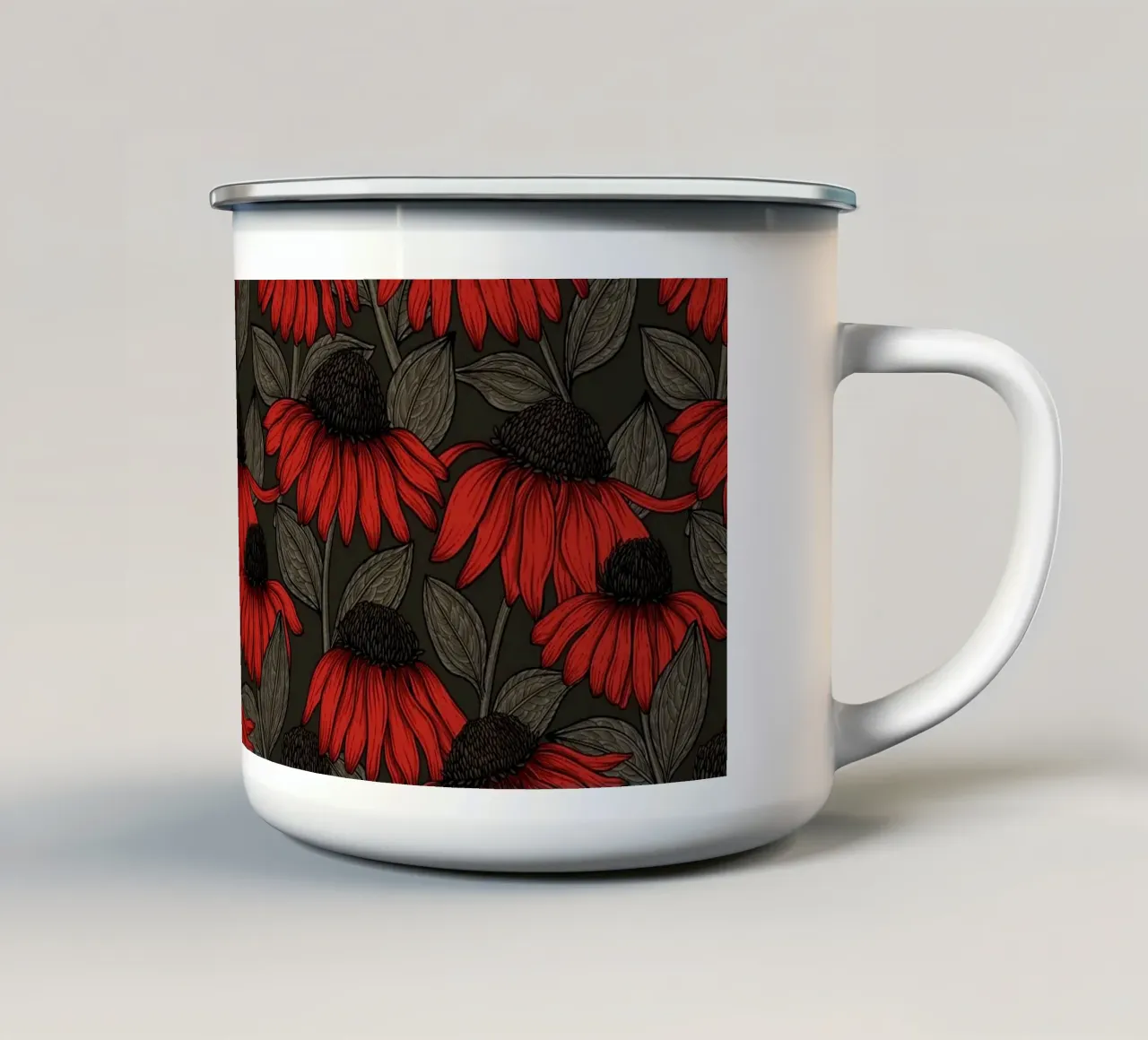 Fiori di conifera rossi tazza in smalto da Painted Nature