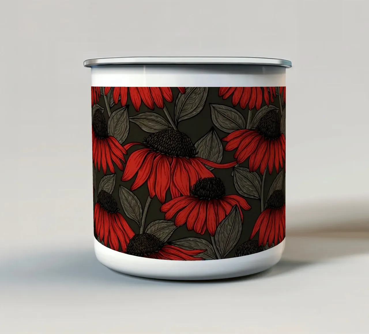 Fiori di conifera rossi tazza in smalto da Painted Nature