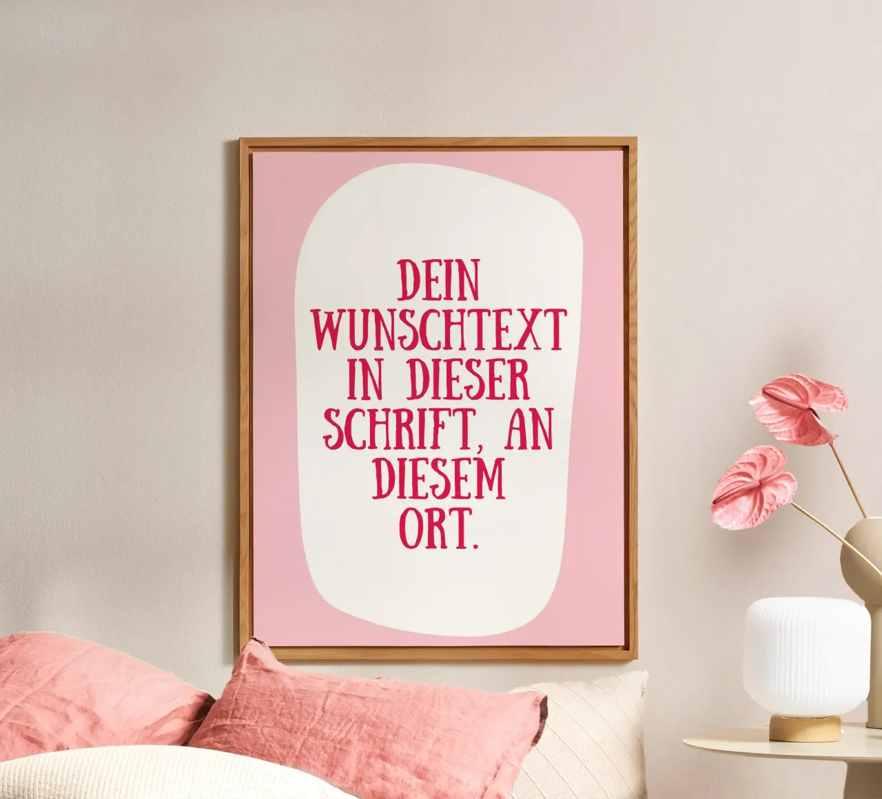Wunschtext retro in rosa rot alluminio dibond da BAINAI QUOTES
