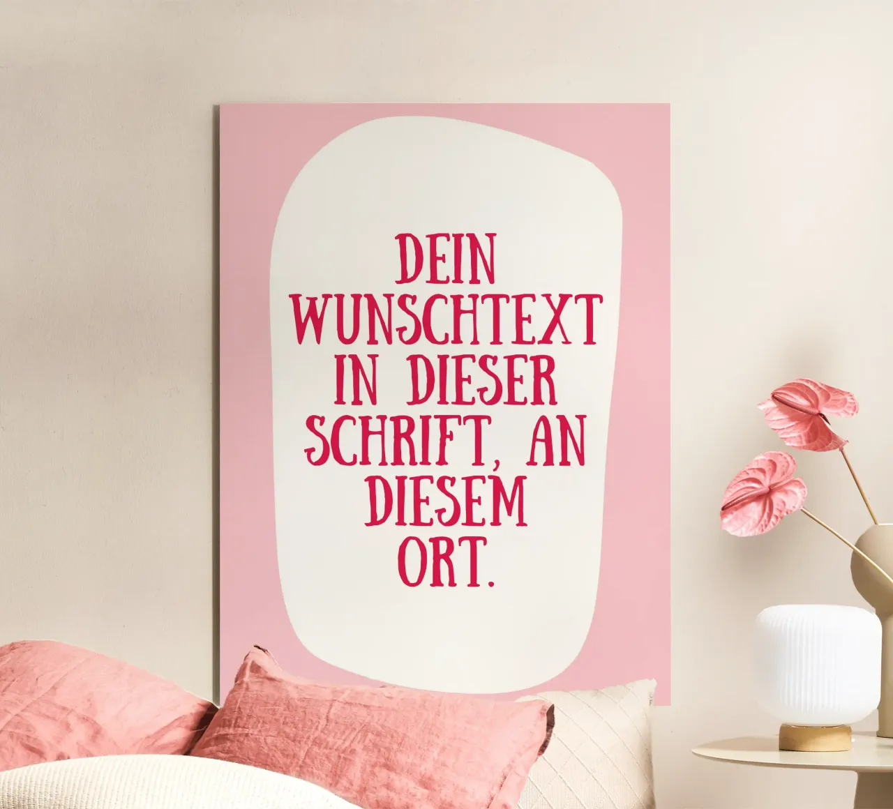 Wunschtext retro in rosa rot alluminio dibond da BAINAI QUOTES