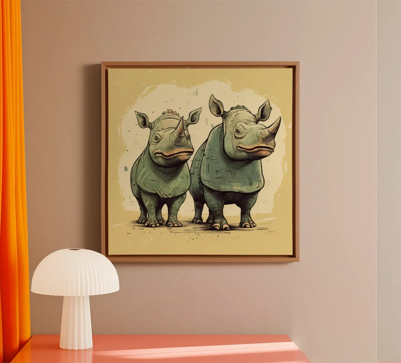 Retro Rhino Duo tela con Cornice a cassetta da Funny Animals