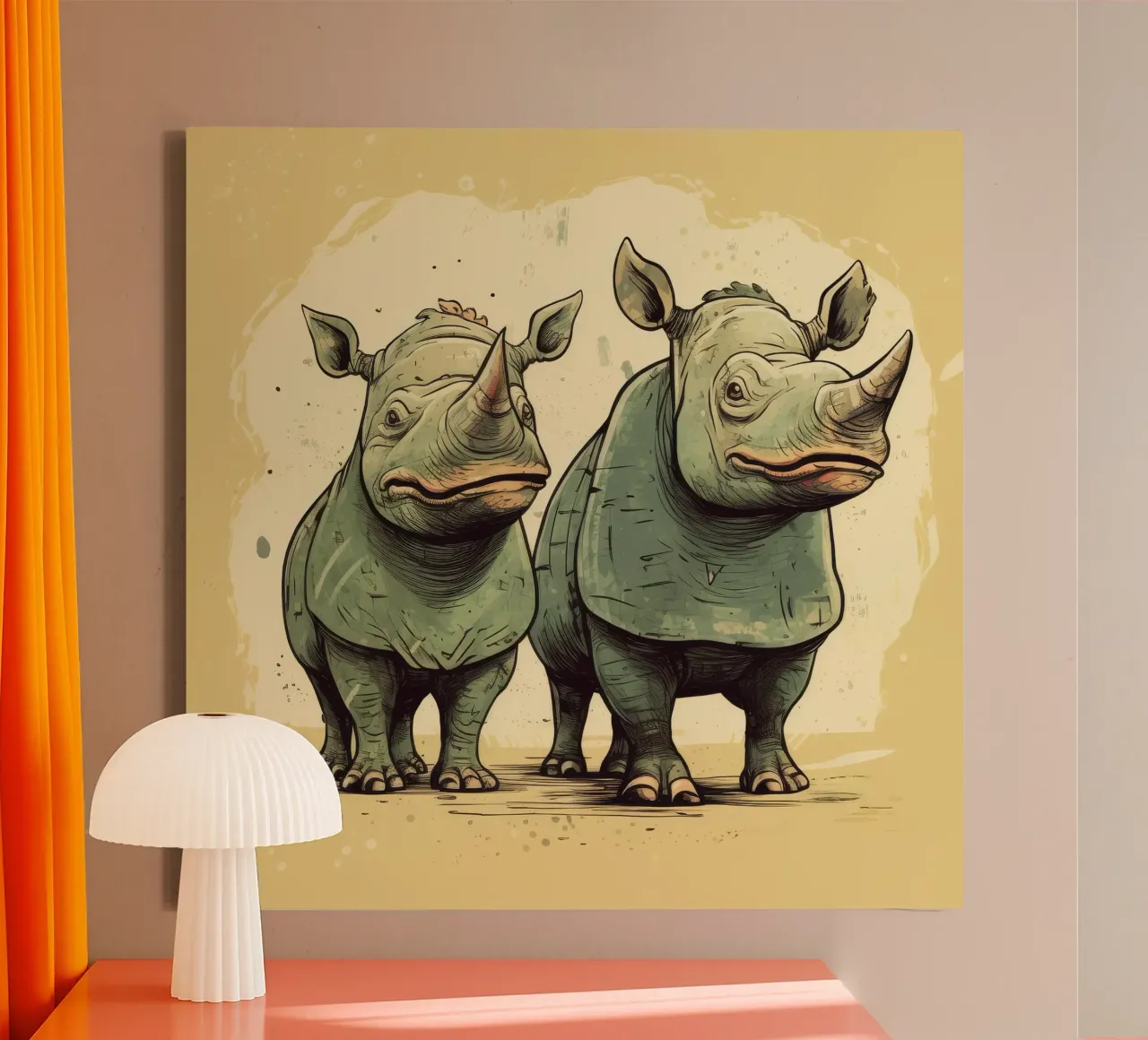 Retro Rhino Duo tela con Cornice a cassetta da Funny Animals