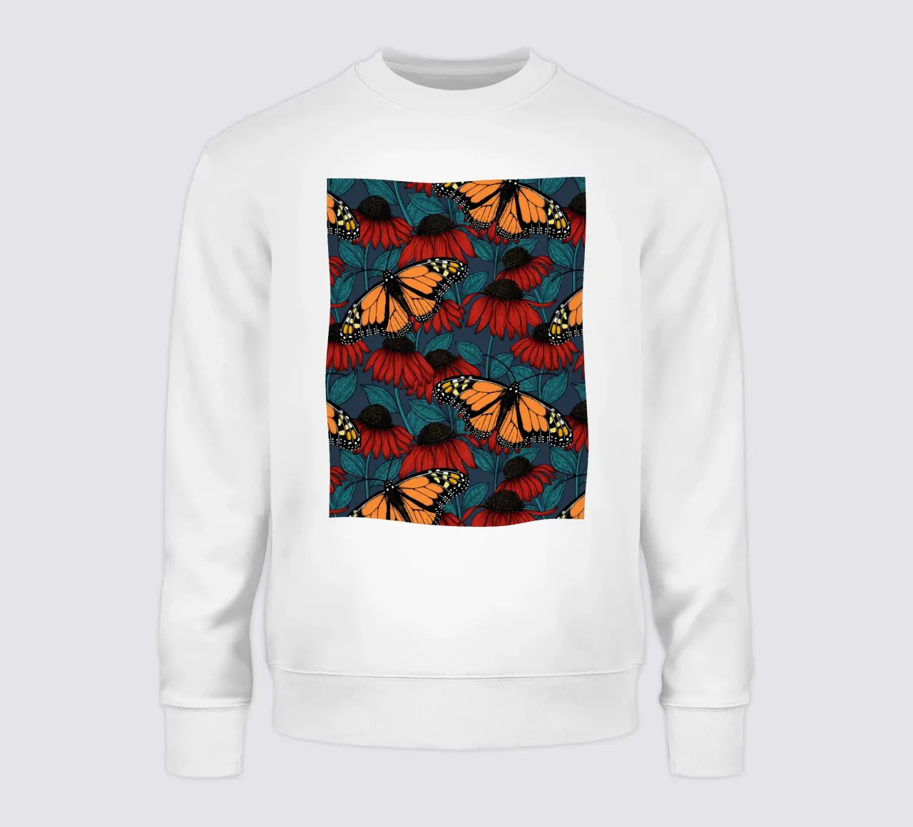 Farfalla monarca su fiori di conifera rossi felpa da Painted Nature