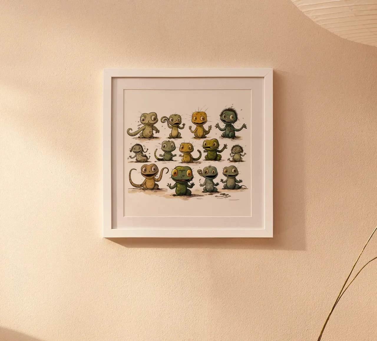 Gang di salamandre retrò poster con telaio in legno da Funny Animals