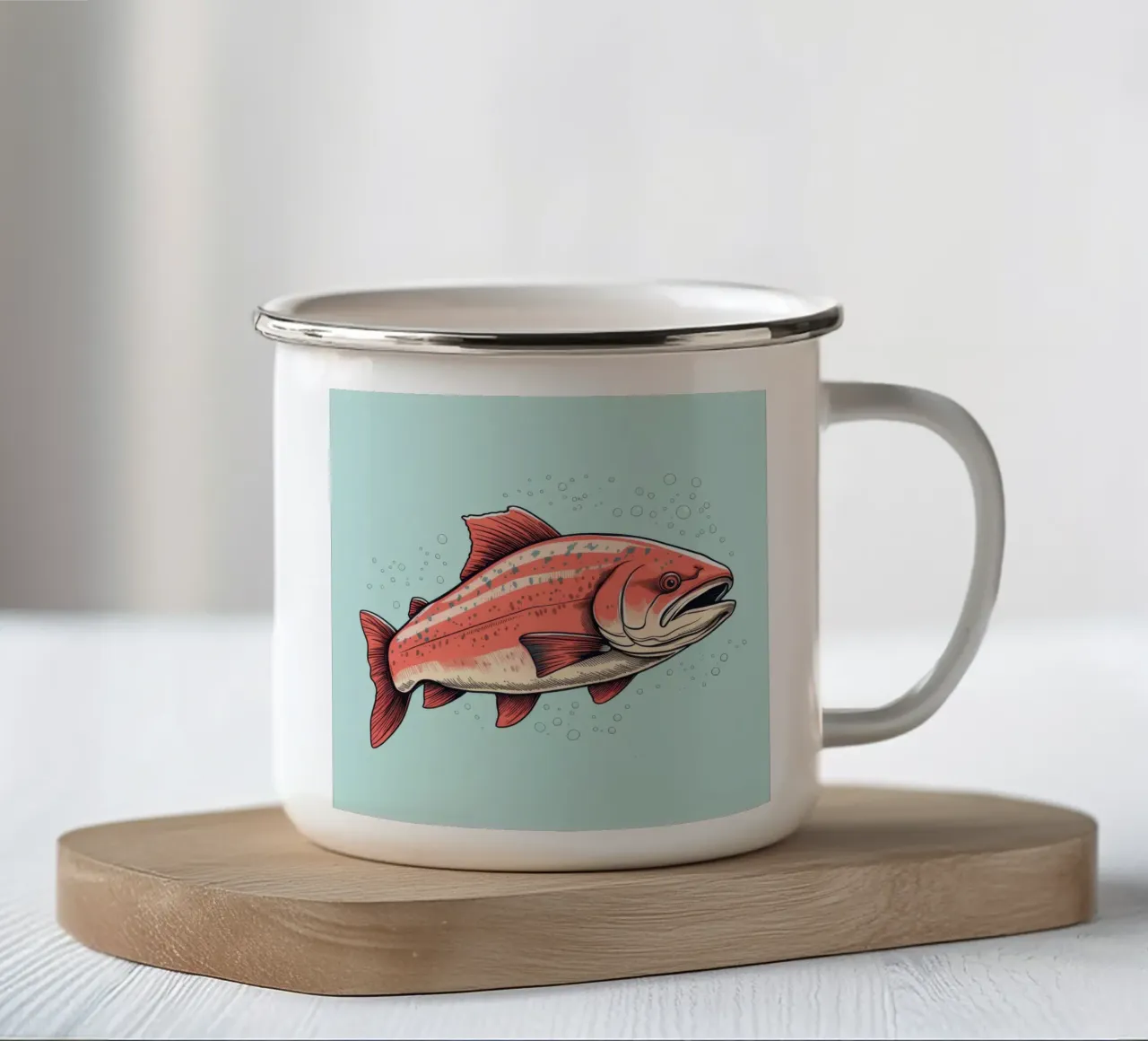 Salmone retrò tazza in smalto da Funny Animals
