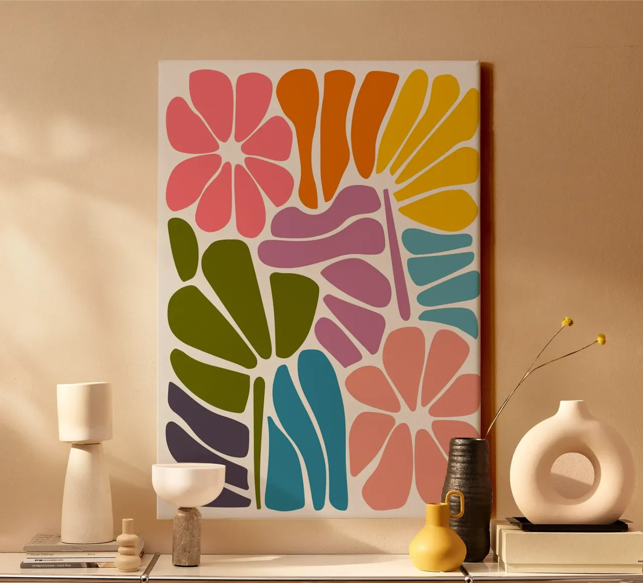 Kleurrijke Abstracte Botanische - Matisse geïnspireerde Knipselkunst canvas van E Cannon