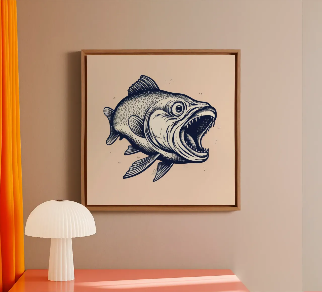 Retro Salmon canvas by Funny Animals