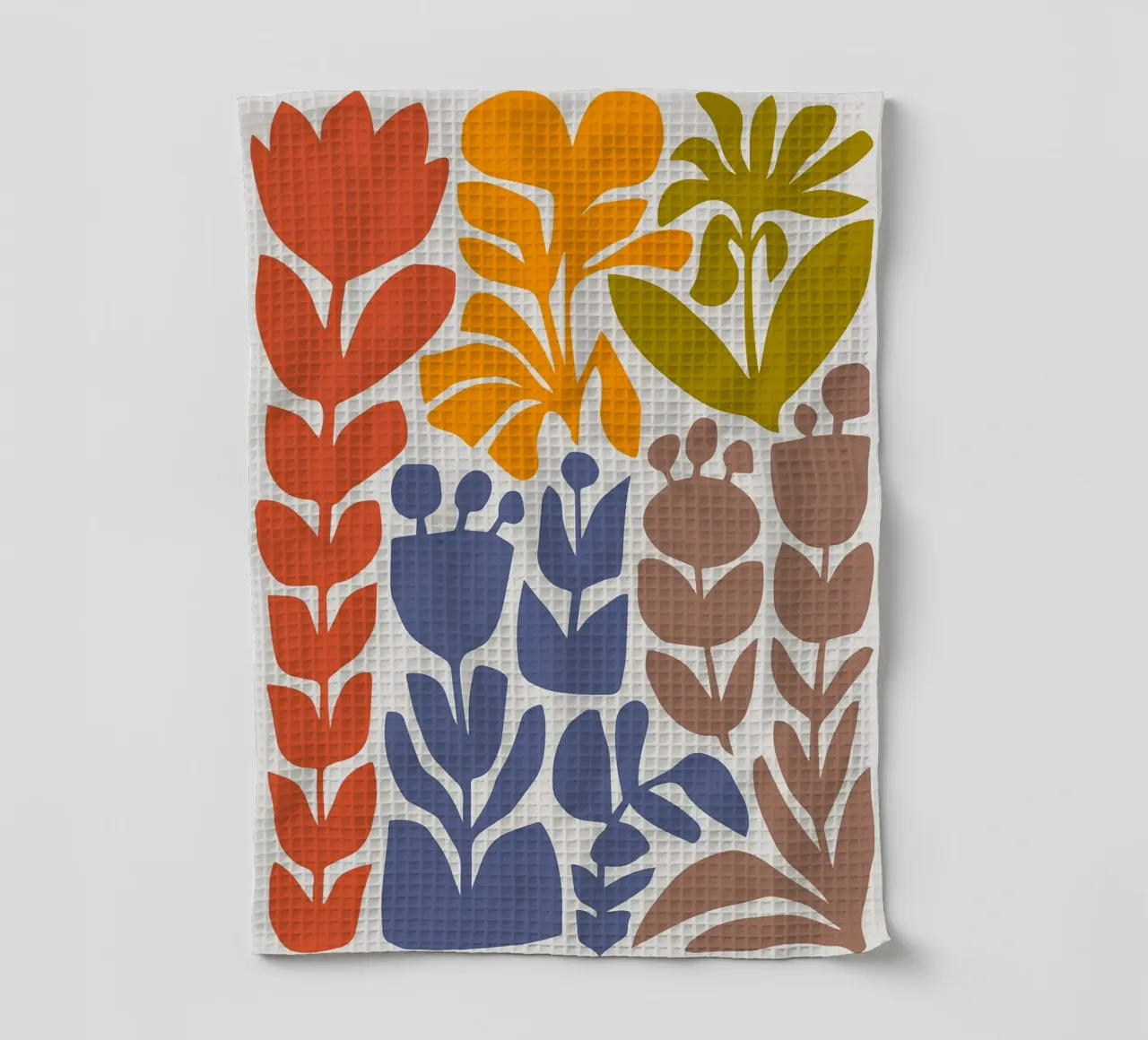 Collage di forme botaniche colorate e terrose canovaccio da cucina da E Cannon