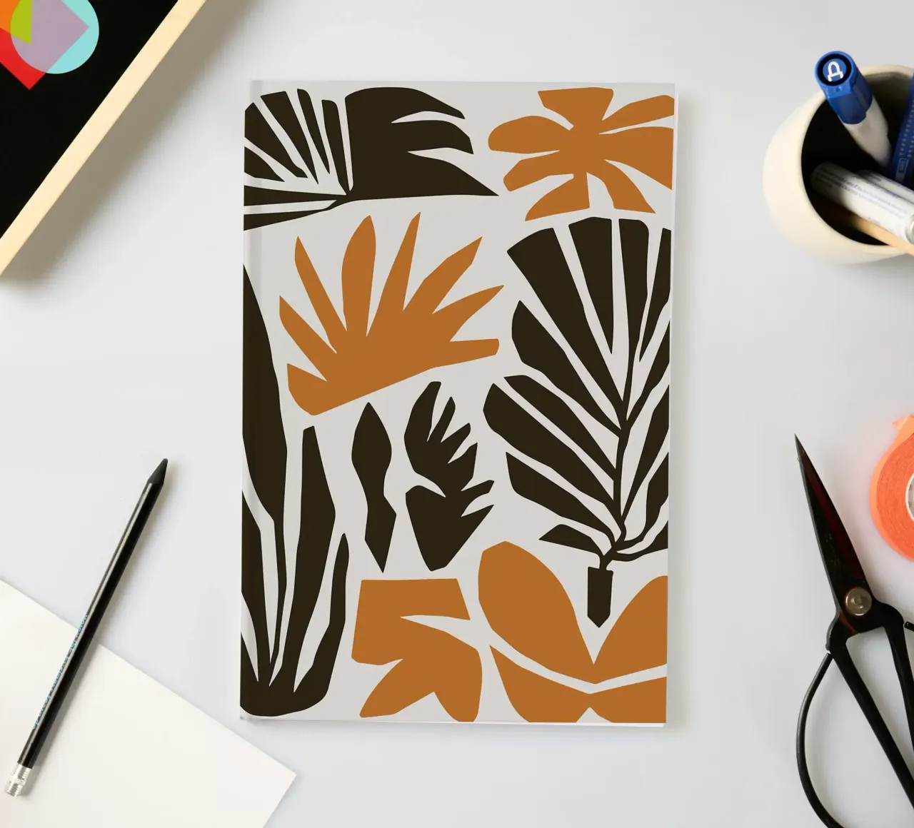 Bold Tropical Abstract Leaf in Earthy Tones notebook by E Cannon