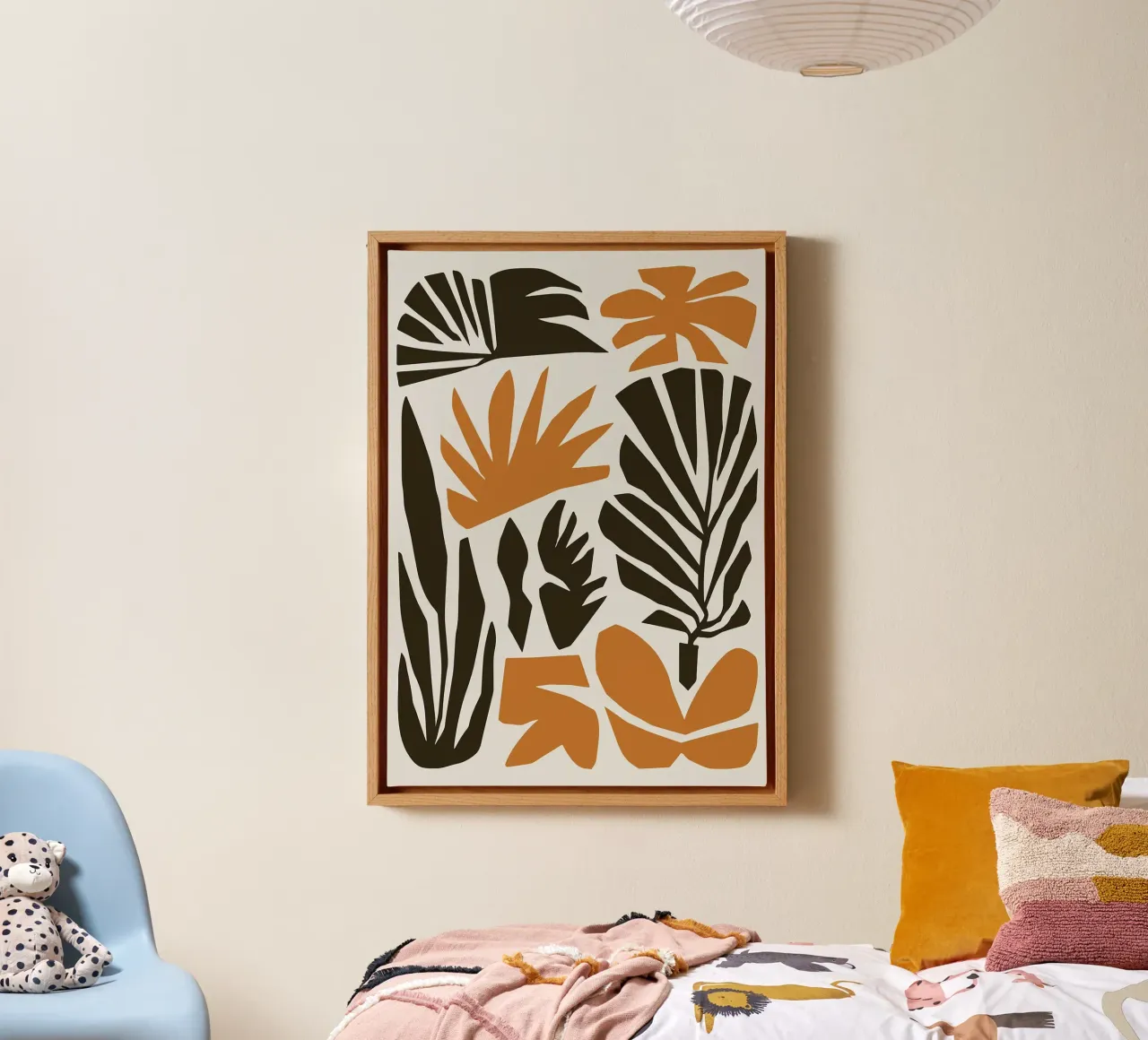 Bold Tropical Abstract Leaf in Earthy Tones canvas with Floater frame by E Cannon