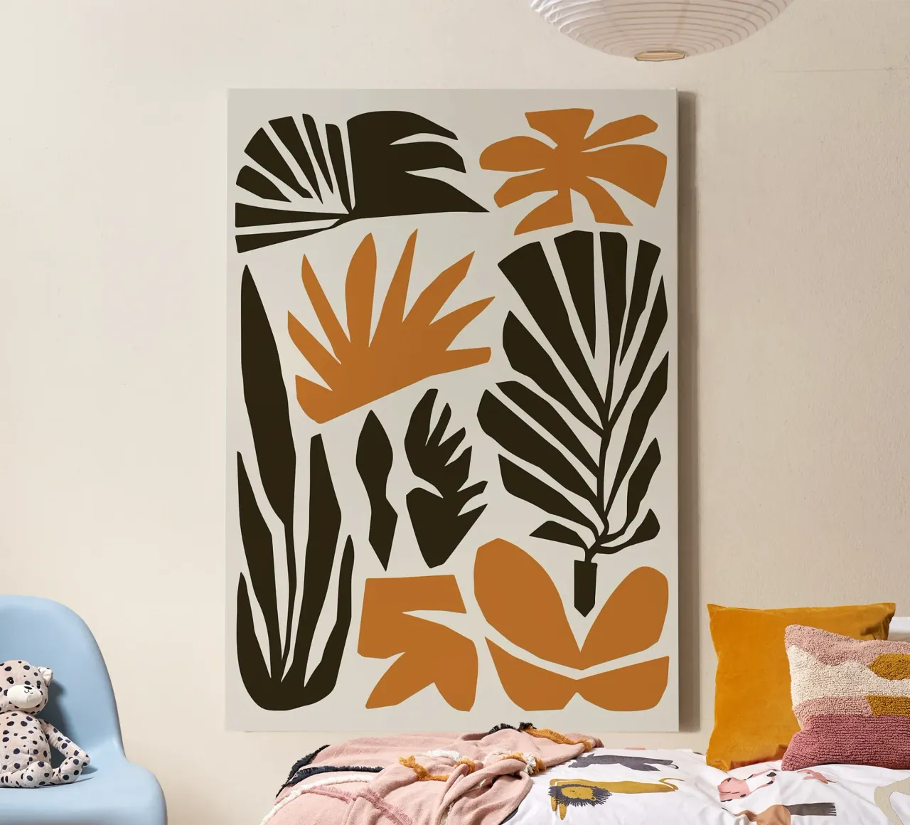 Bold Tropical Abstract Leaf in Earthy Tones canvas with Floater frame by E Cannon