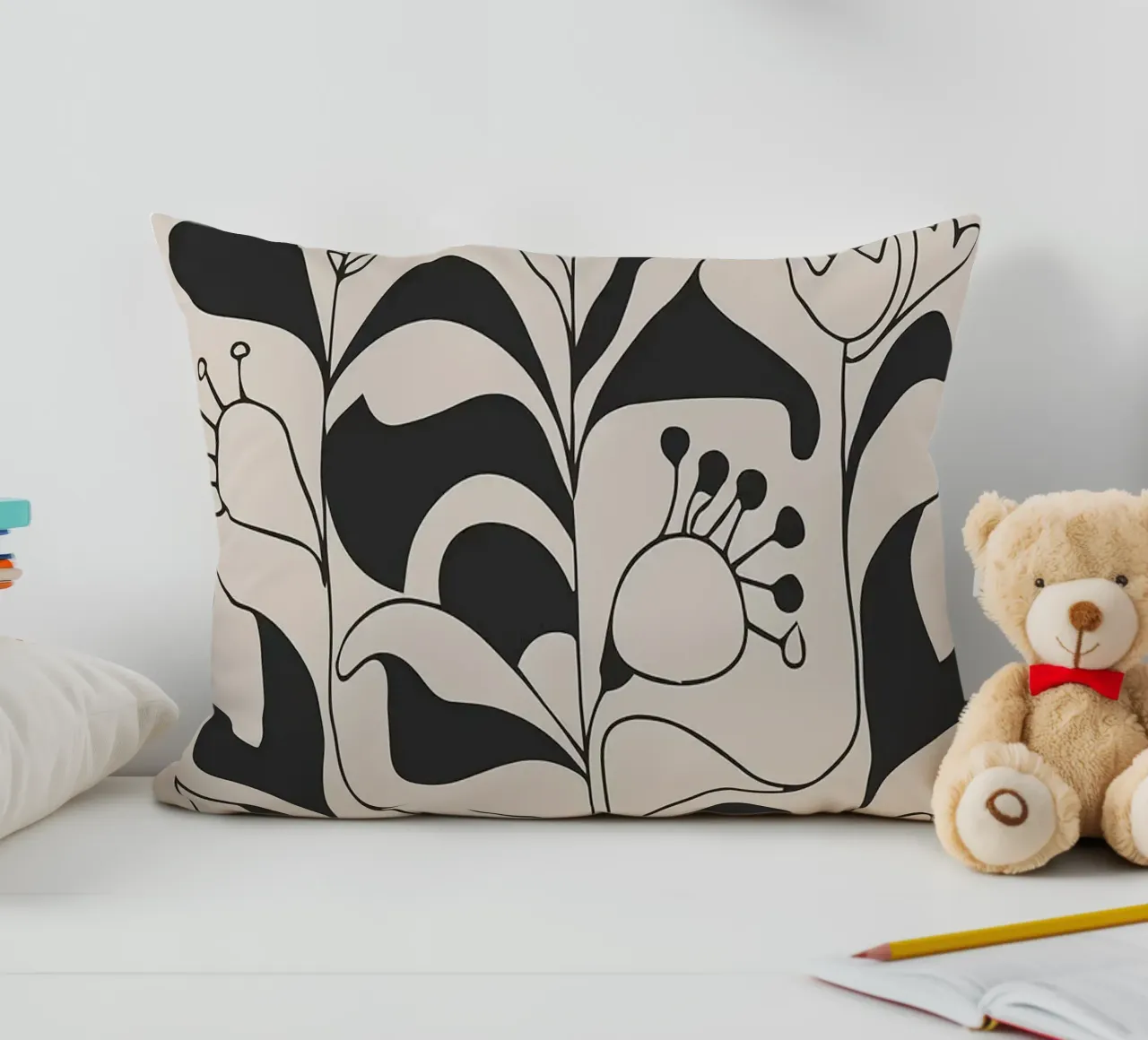 Arte floreale in bianco e nero cuscino da E Cannon