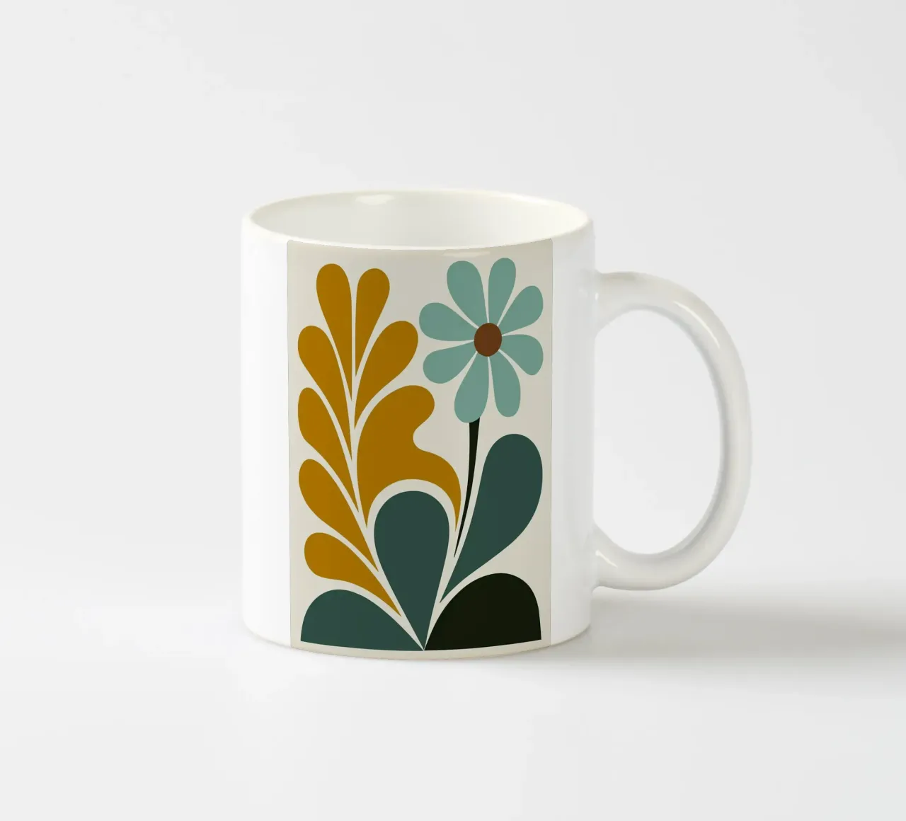 Arte floreale astratta Boho in verde acqua e senape tazza in ceramica da E Cannon