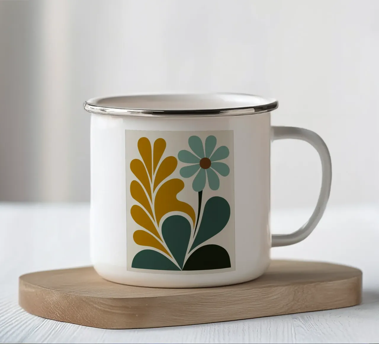 Arte floreale astratta Boho in verde acqua e senape tazza in smalto da E Cannon