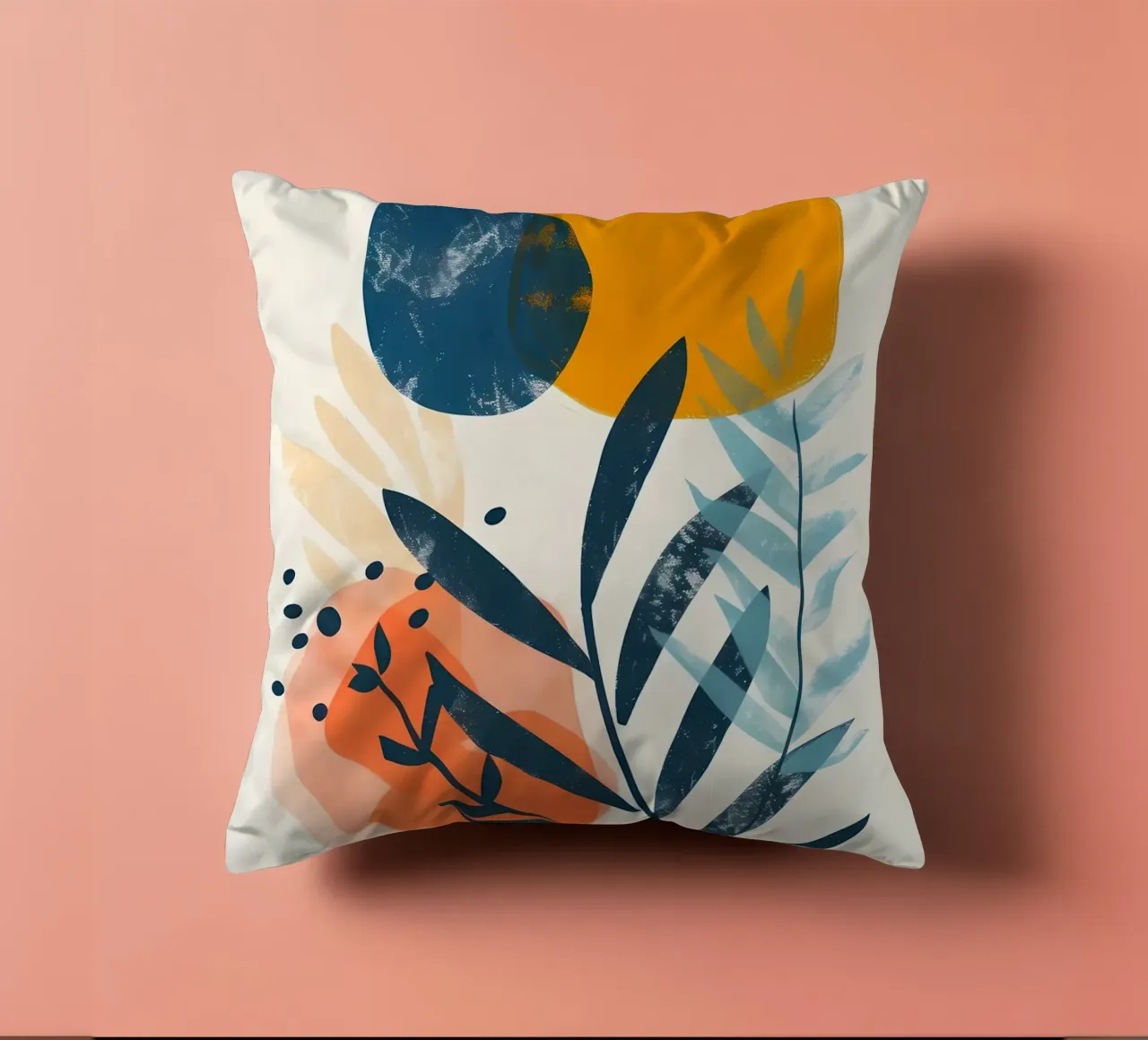 leaves abstract shapes yellow circle decorative cushion by Robert Wiesner