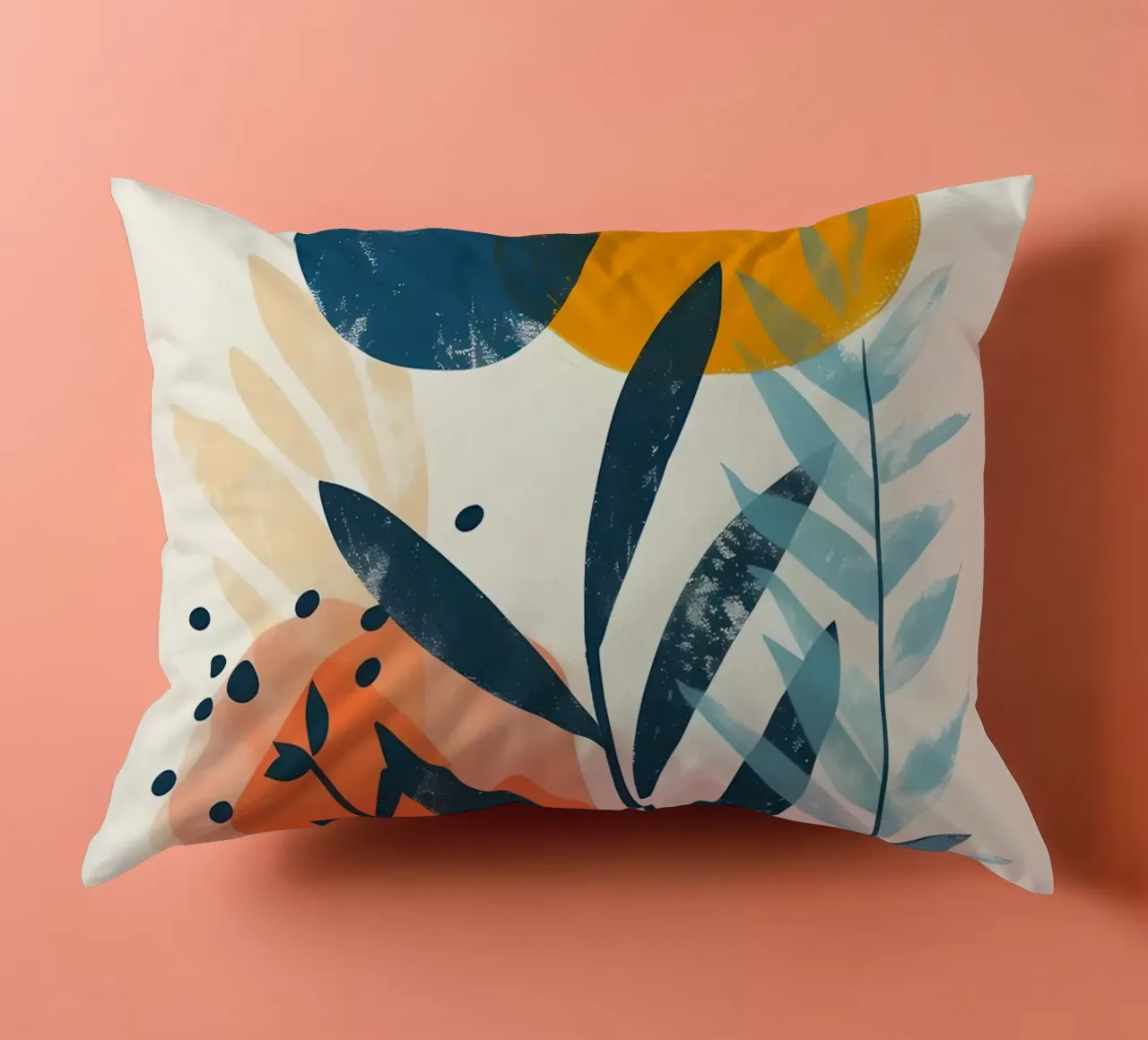 leaves abstract shapes yellow circle decorative cushion by Robert Wiesner