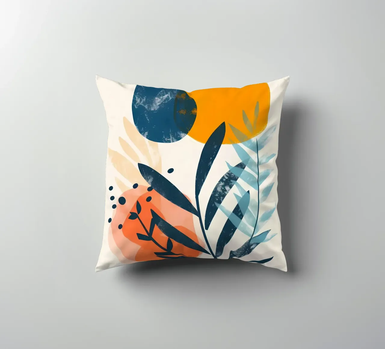leaves abstract shapes yellow circle decorative cushion by Robert Wiesner