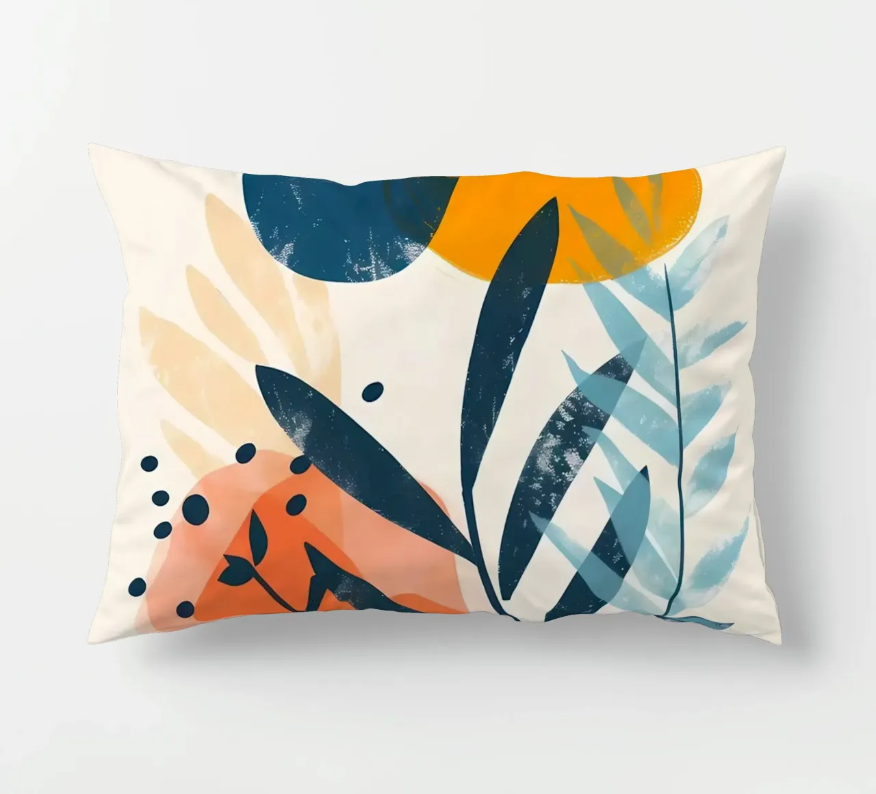 leaves abstract shapes yellow circle decorative cushion by Robert Wiesner