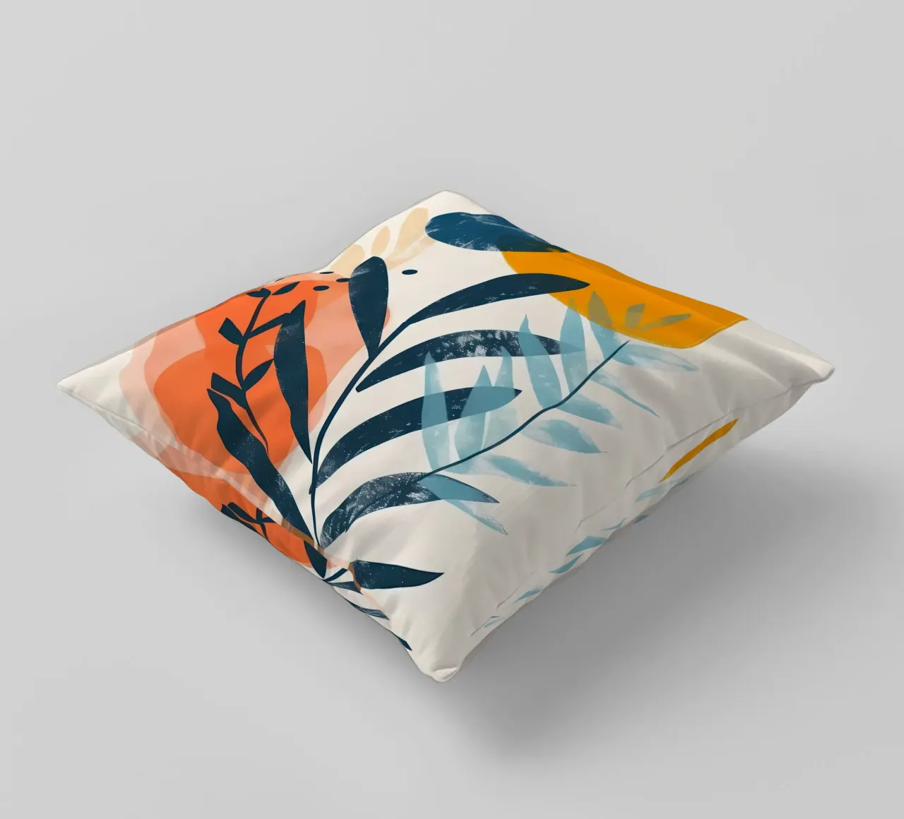 leaves abstract shapes yellow circle decorative cushion by Robert Wiesner