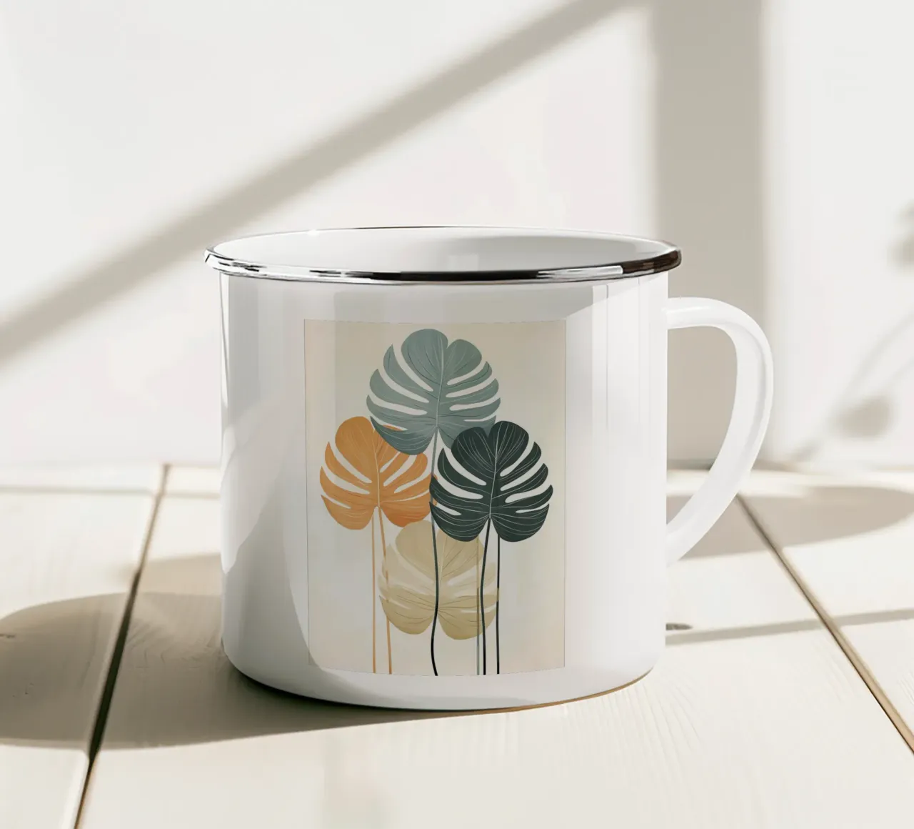 monstera foglie botaniche tazza in smalto da Robert Wiesner