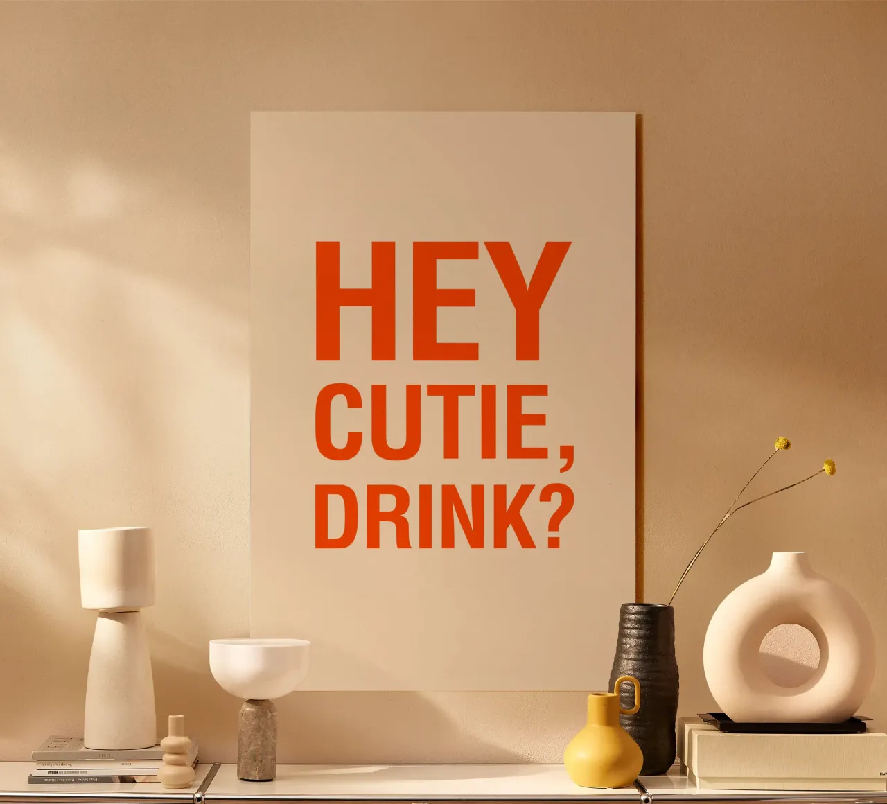 HEY CUTIE, DRINK? acrylic glass by The Typo Dept.