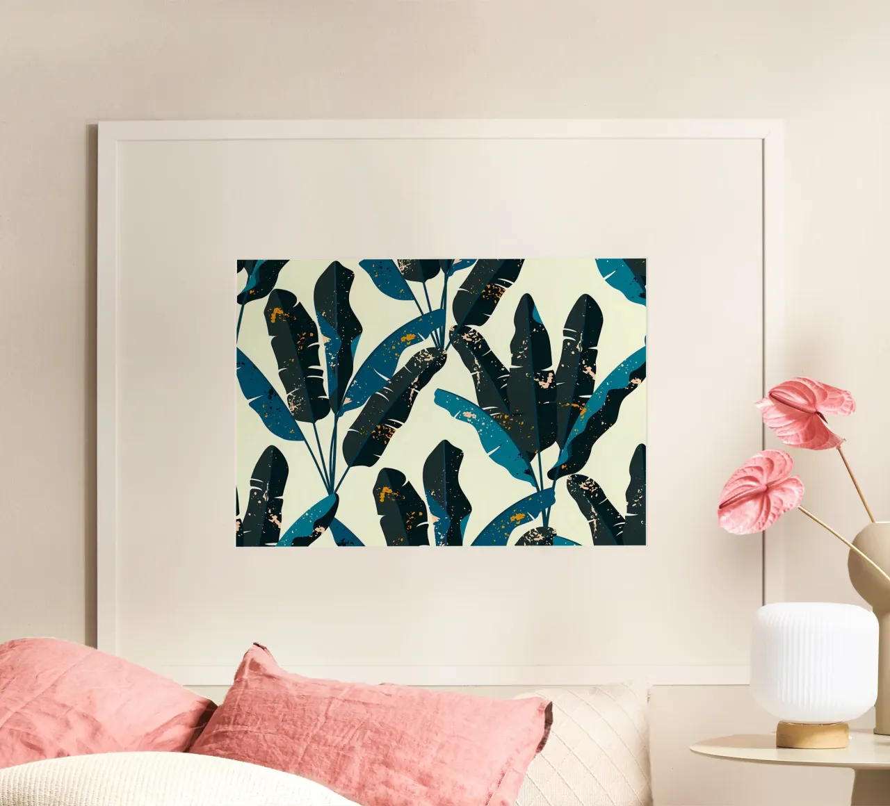 fogliame di foglie di banano poster con telaio in plastica da Patrick L Lord