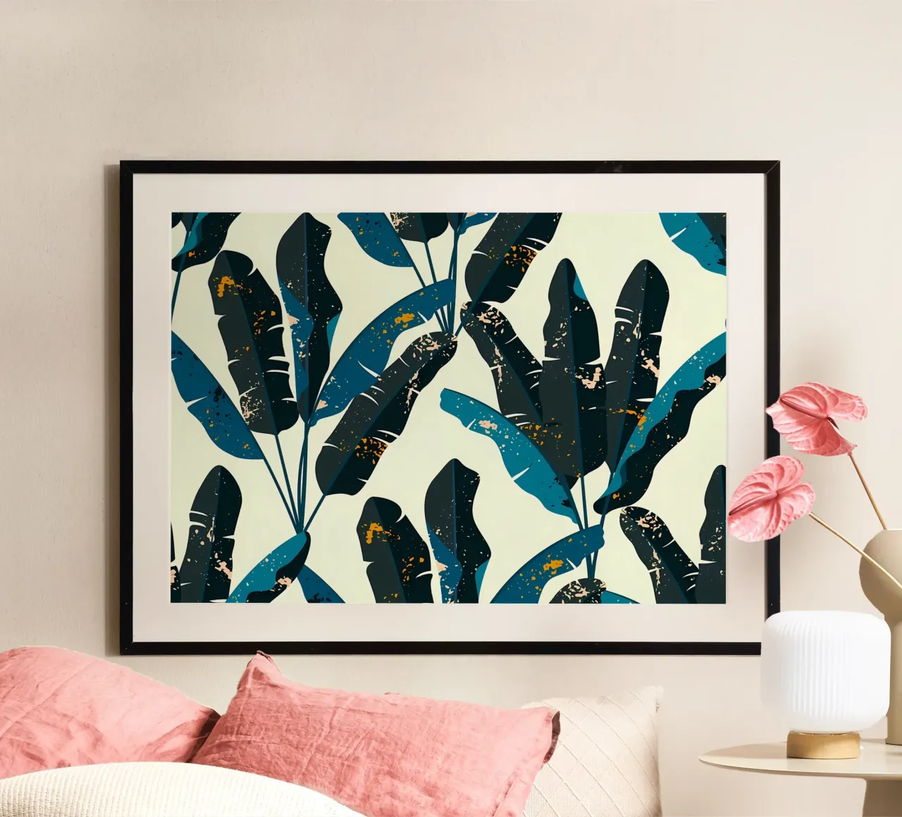fogliame di foglie di banano poster con telaio in plastica da Patrick L Lord