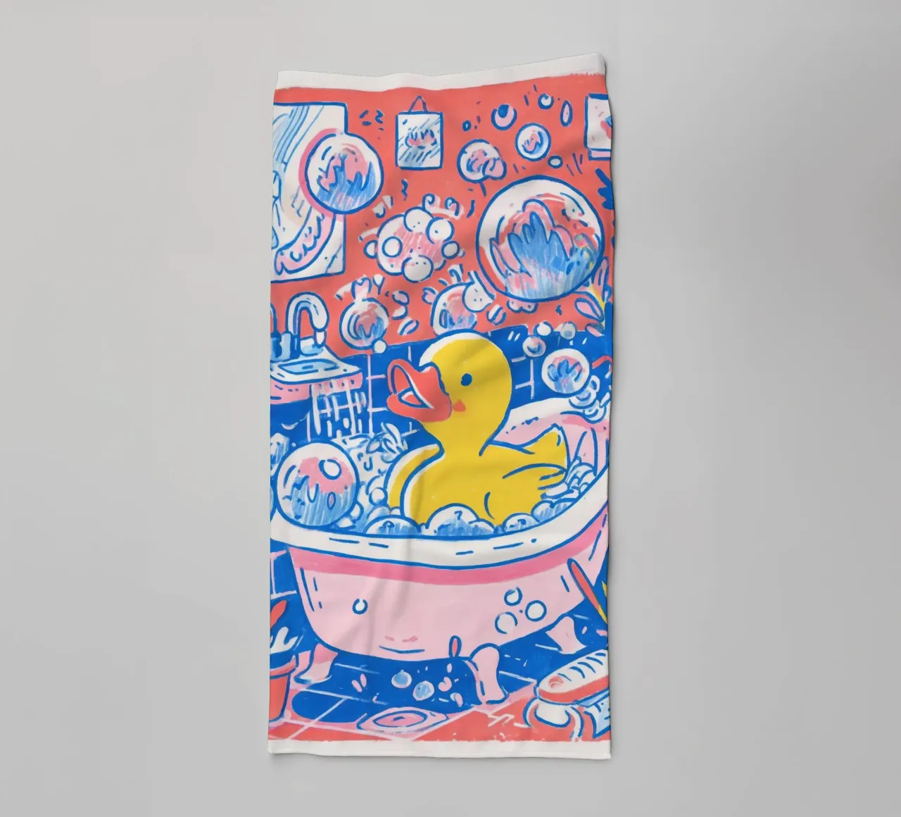 Bubbelbad met badeend - Grappig geïllustreerd badkamerkunstwerk badhanddoek van Kaji