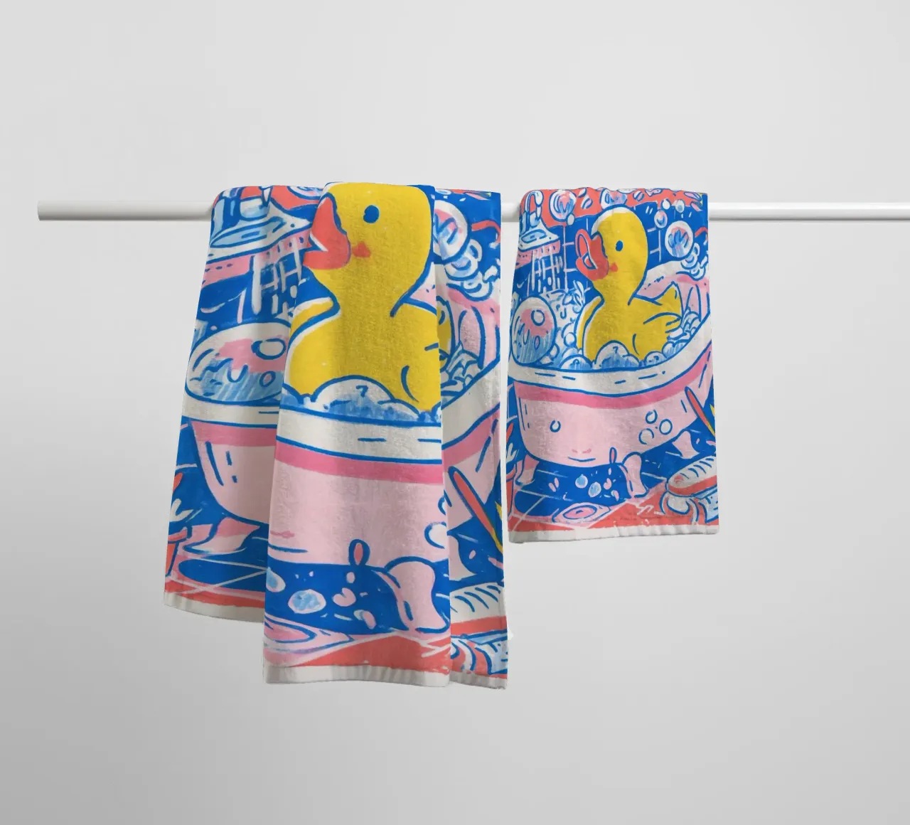 Bubbelbad met badeend - Grappig geïllustreerd badkamerkunstwerk badhanddoek van Kaji