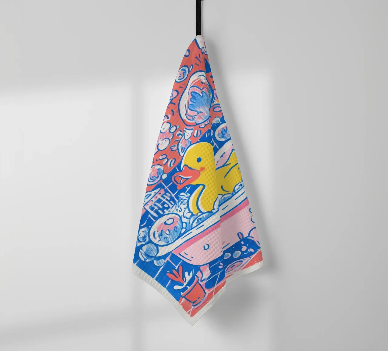 Bagnoschiuma con anatra di gomma - Divertente arte da bagno illustrata canovaccio da cucina da Kaji
