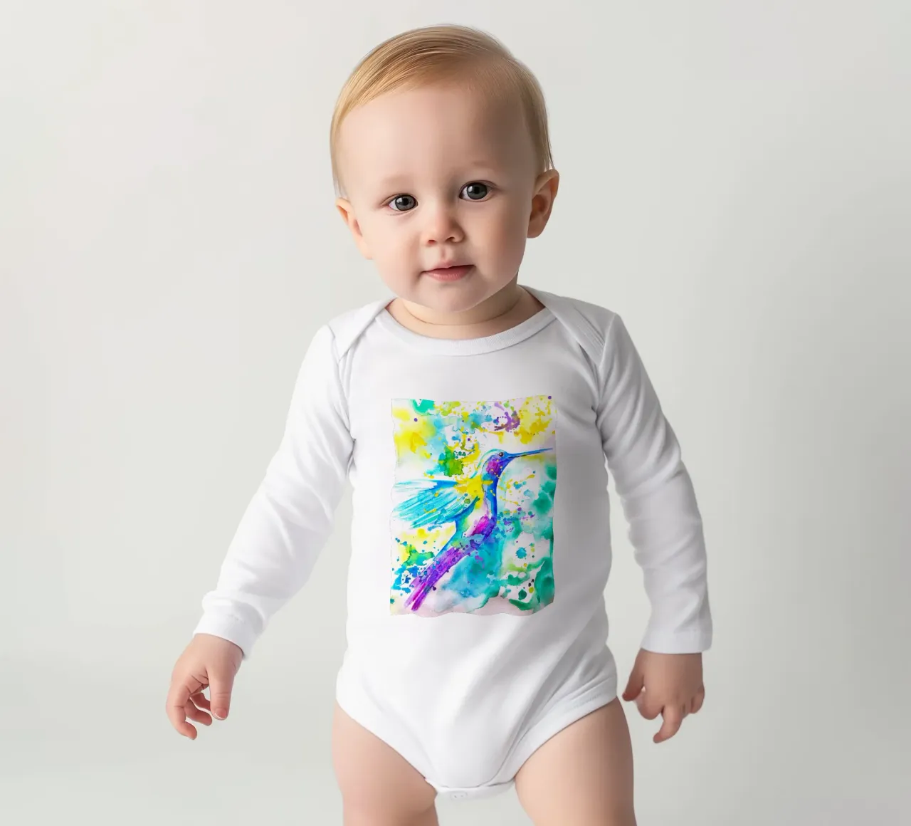 Kolibri long-sleeve baby romper by sum2proveDesign