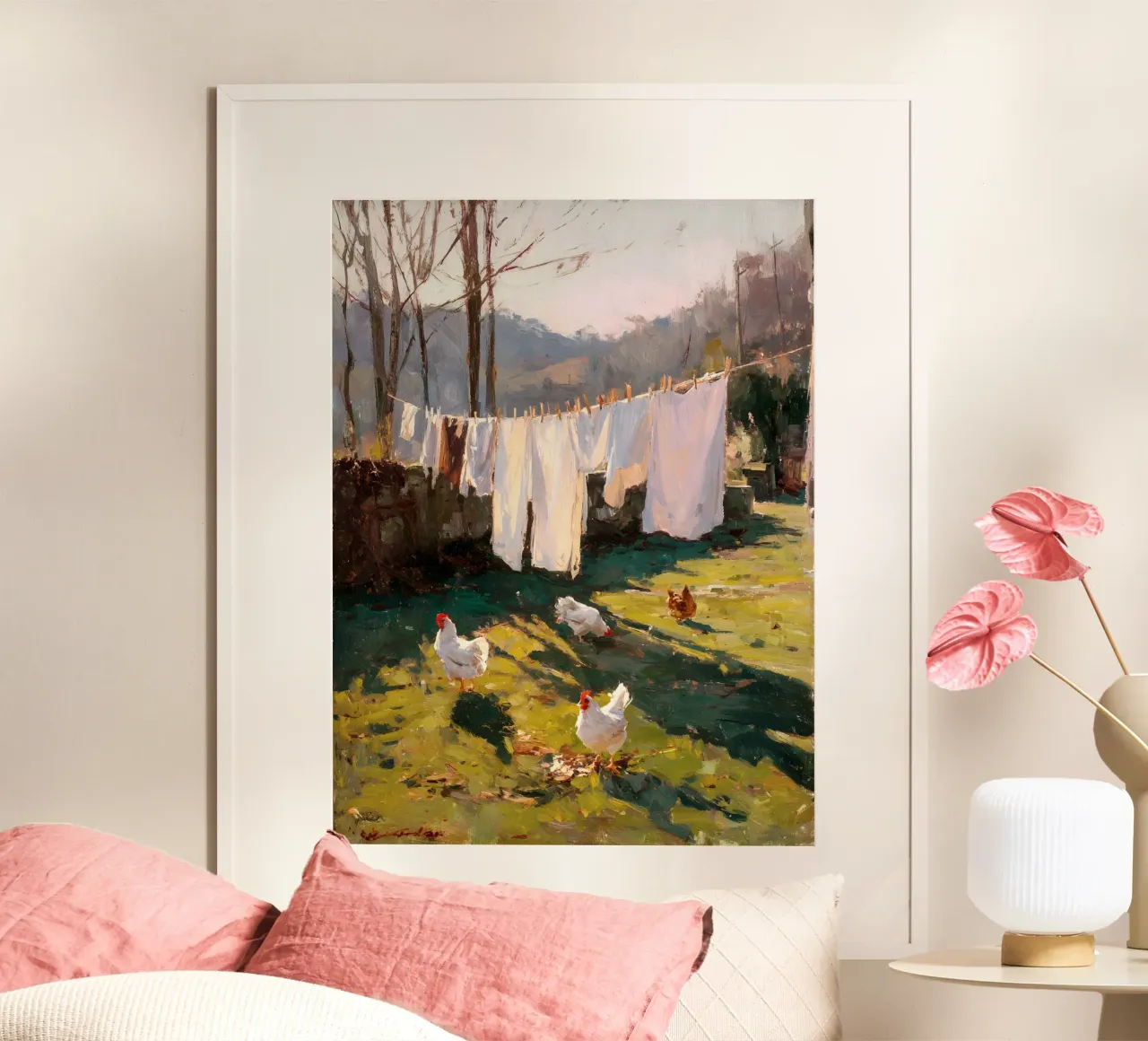 Fattoria Lavanderia e galline poster con telaio in plastica da IamHomeStudio