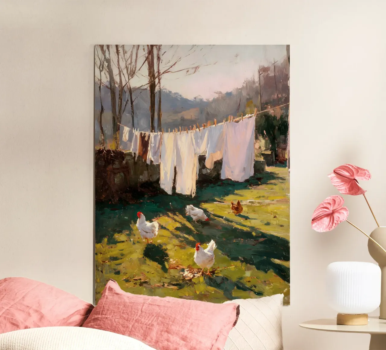 Fattoria Lavanderia e galline poster con telaio in plastica da IamHomeStudio