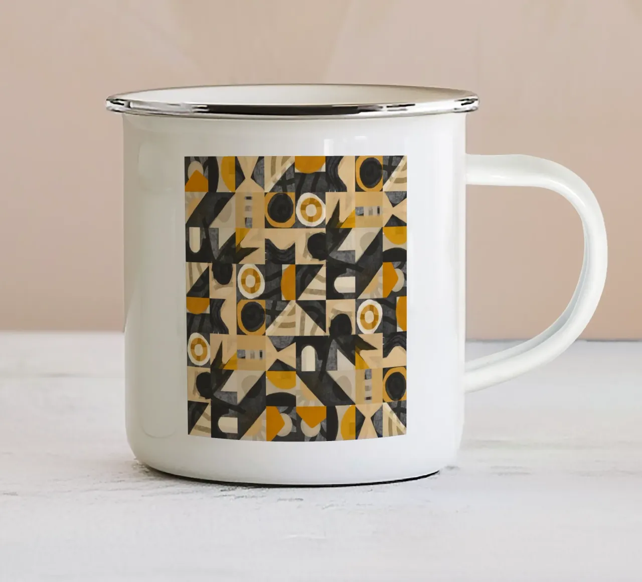 Disegno geometrico a piastrelle 07 tazza in smalto da Little Dean