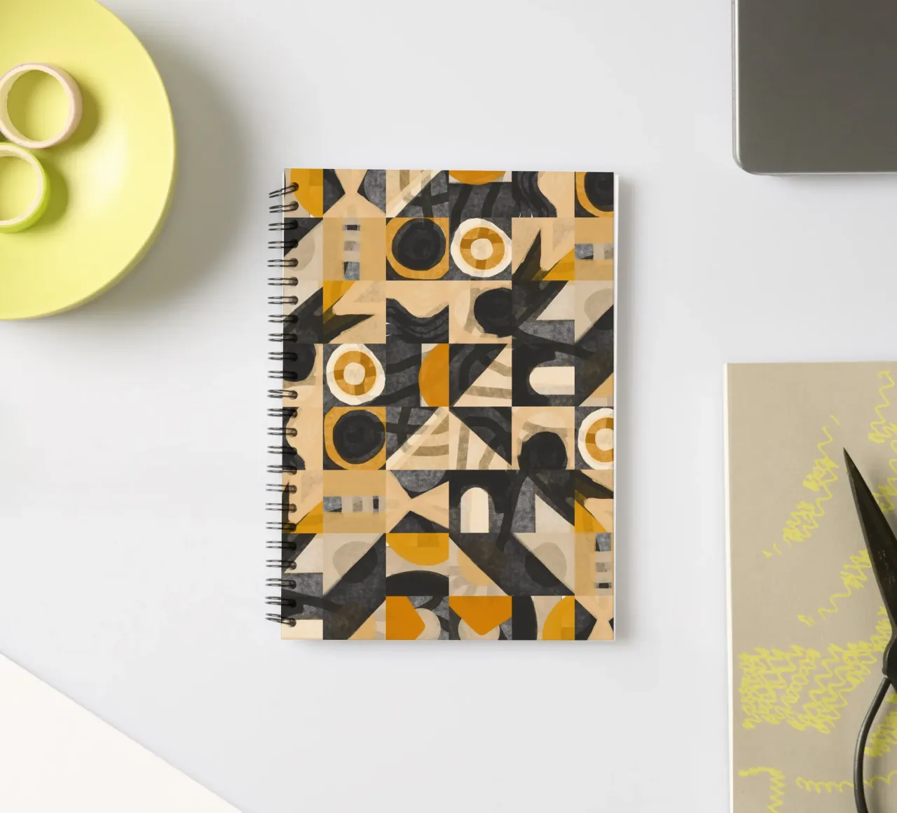 Tiled geometric design 07 spiral notebook by Little Dean