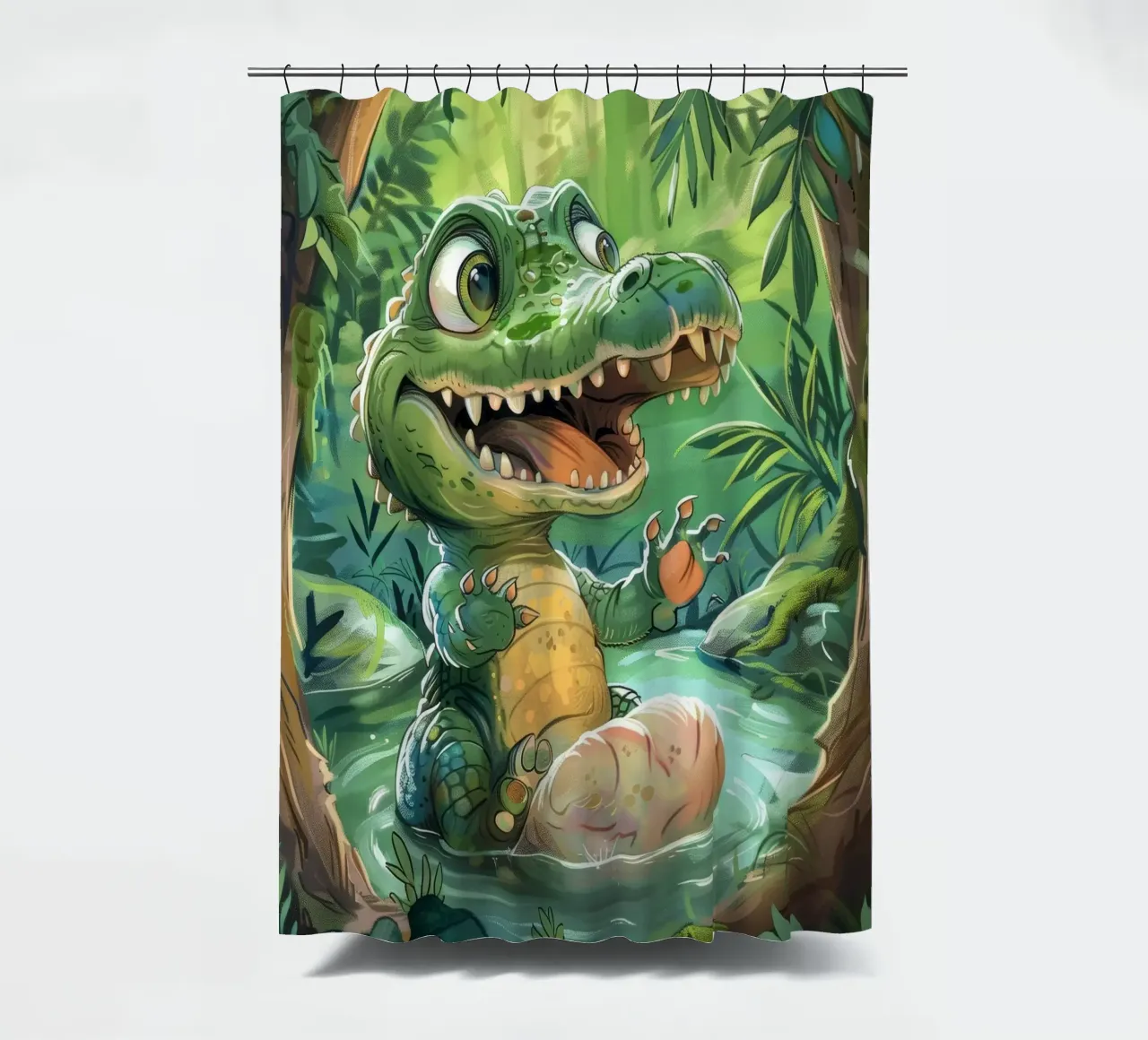 Piccolo alligatore sorridente nell'acqua tenda da doccia da DesignDoodle
