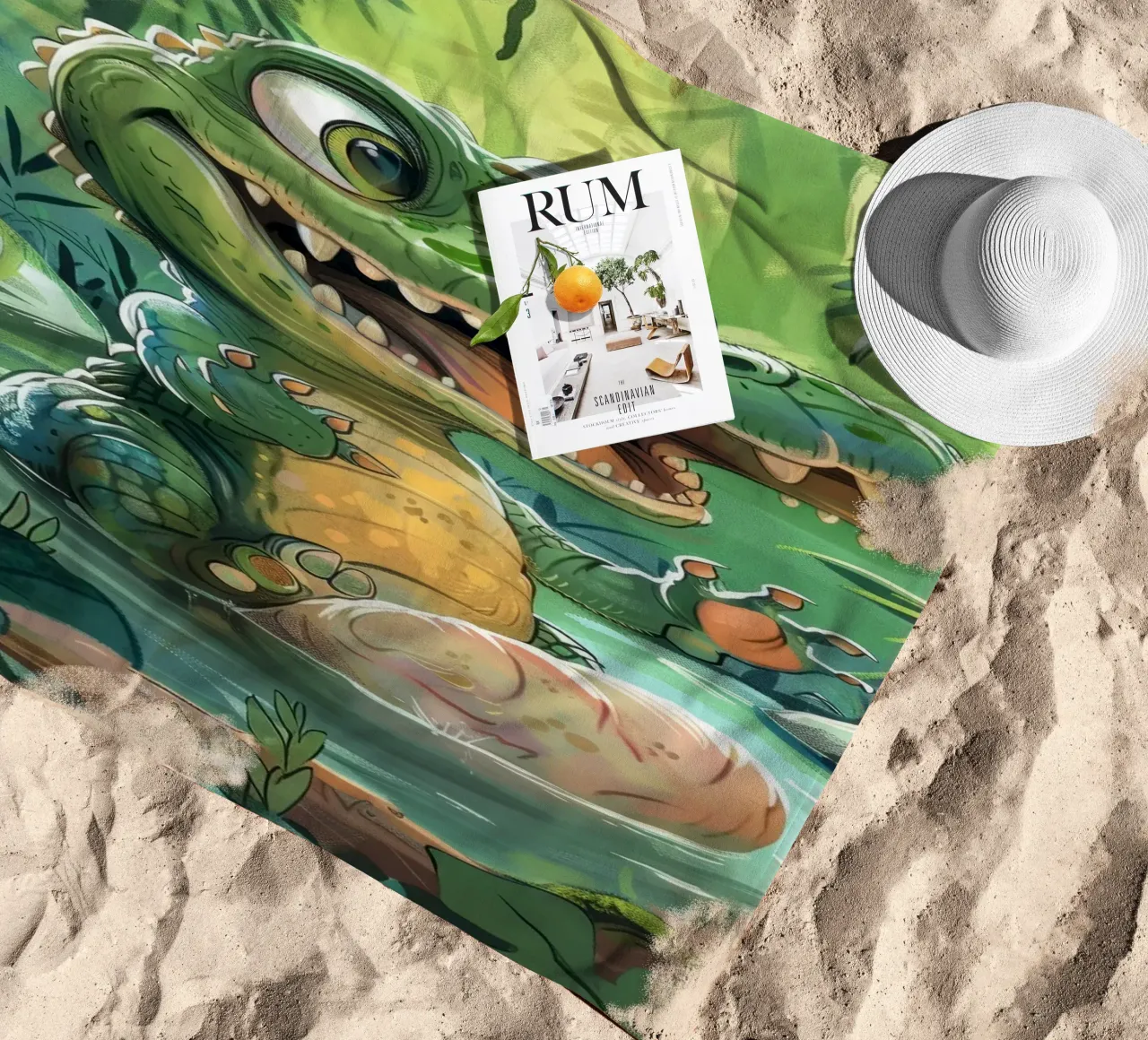 Piccolo alligatore sorridente nell'acqua telo mare da DesignDoodle