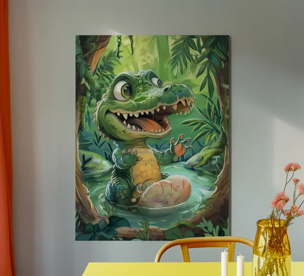 Piccolo alligatore sorridente nell'acqua alluminio dibond da DesignDoodle