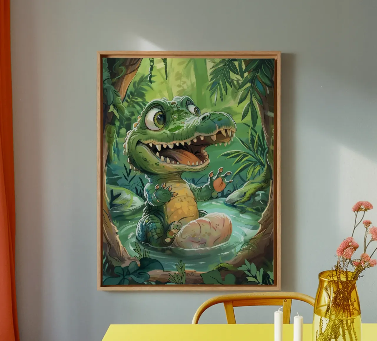 Piccolo alligatore sorridente nell'acqua tela con Cornice a cassetta da DesignDoodle
