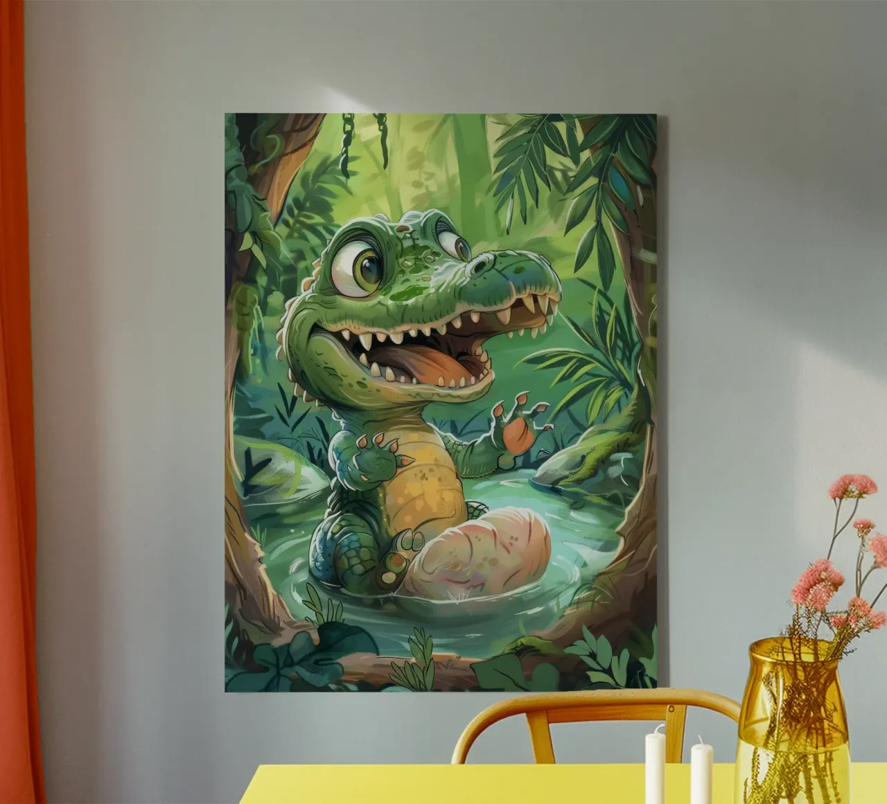 Piccolo alligatore sorridente nell'acqua tela con Cornice a cassetta da DesignDoodle