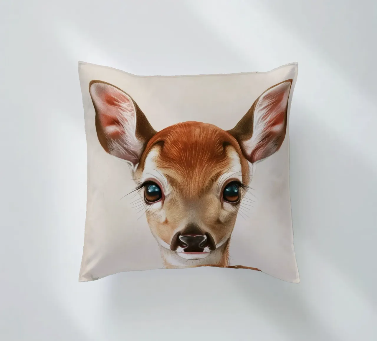 Sweet Fawn Portrait with Big Eyes decorative cushion by DesignDoodle