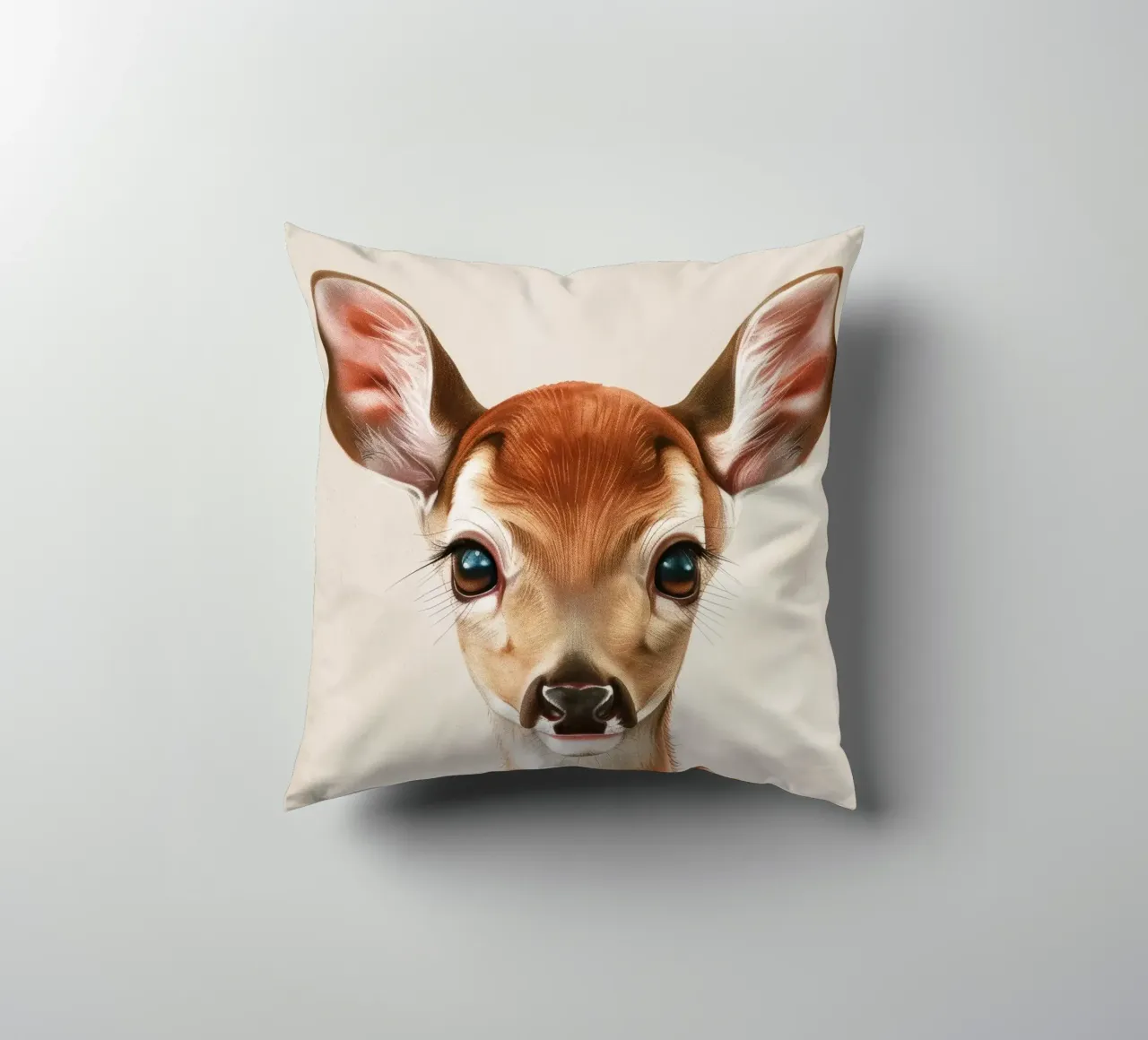 Sweet Fawn Portrait with Big Eyes decorative cushion by DesignDoodle