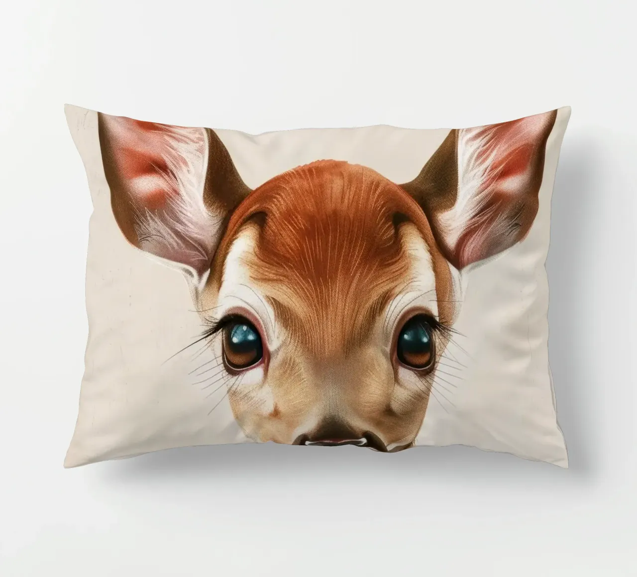 Sweet Fawn Portrait with Big Eyes decorative cushion by DesignDoodle