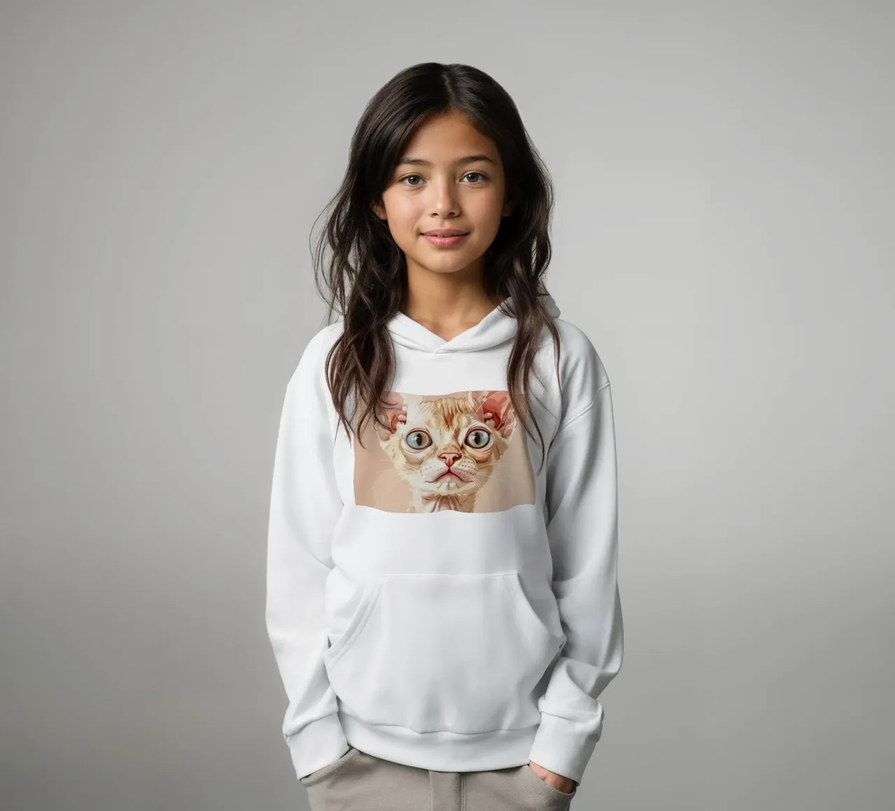Sereno gatto Devon Rex con occhi chiari felpa bambino con cappuccio da DesignDoodle