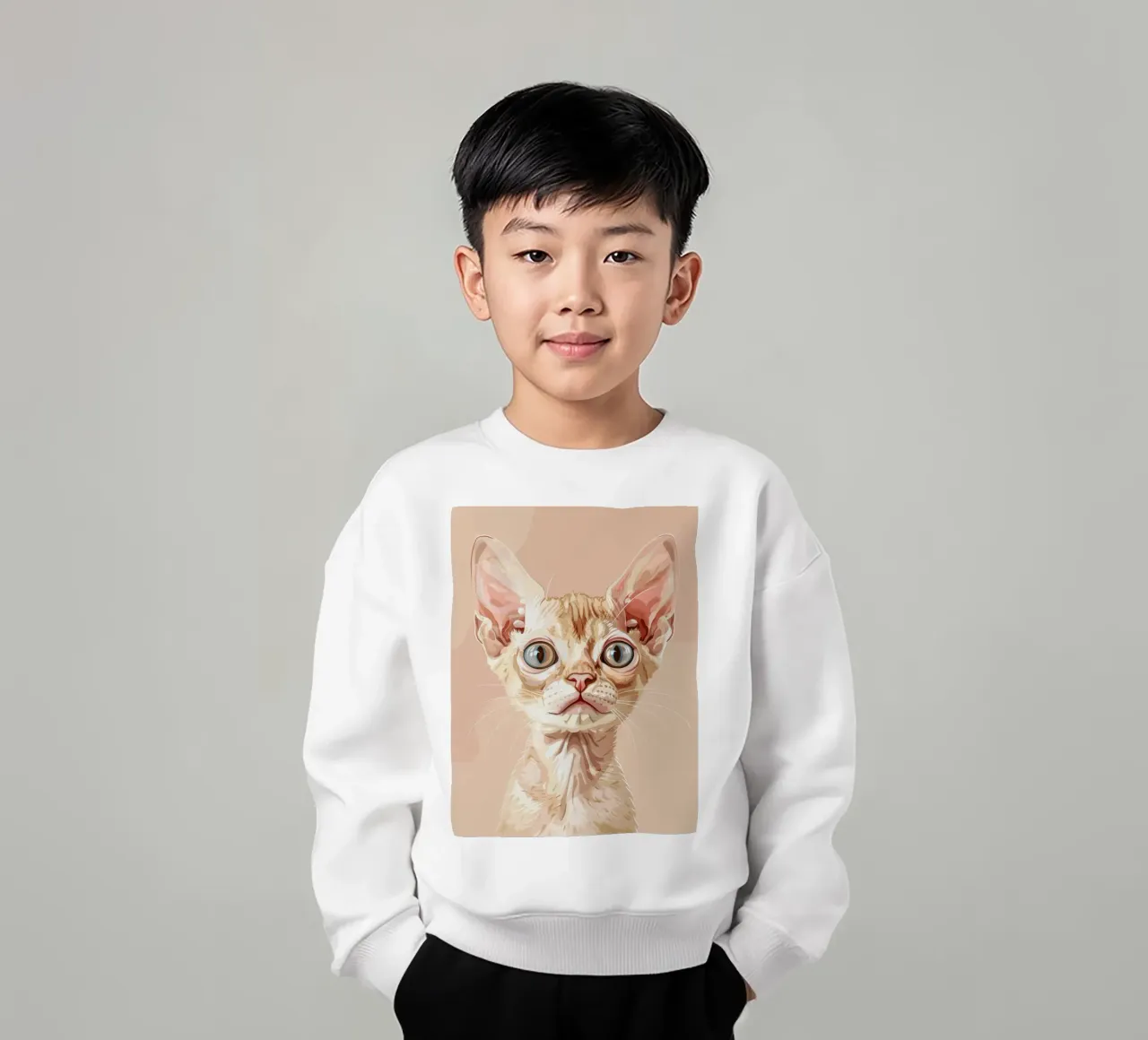 Sereno gatto Devon Rex con occhi chiari felpa bambino da DesignDoodle