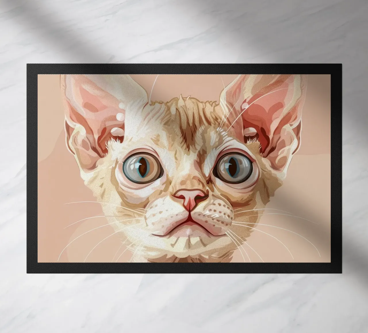 Sereno gatto Devon Rex con occhi chiari zerbino da DesignDoodle